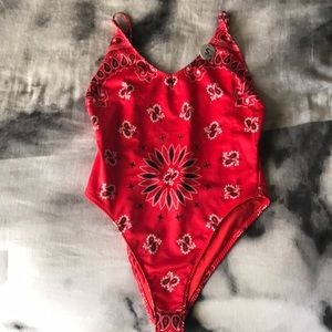 Red bandana print bodysuit